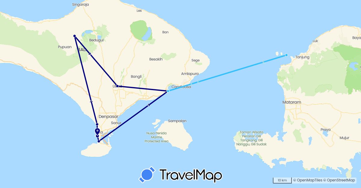 TravelMap itinerary: driving, boat in Indonesia (Asia)